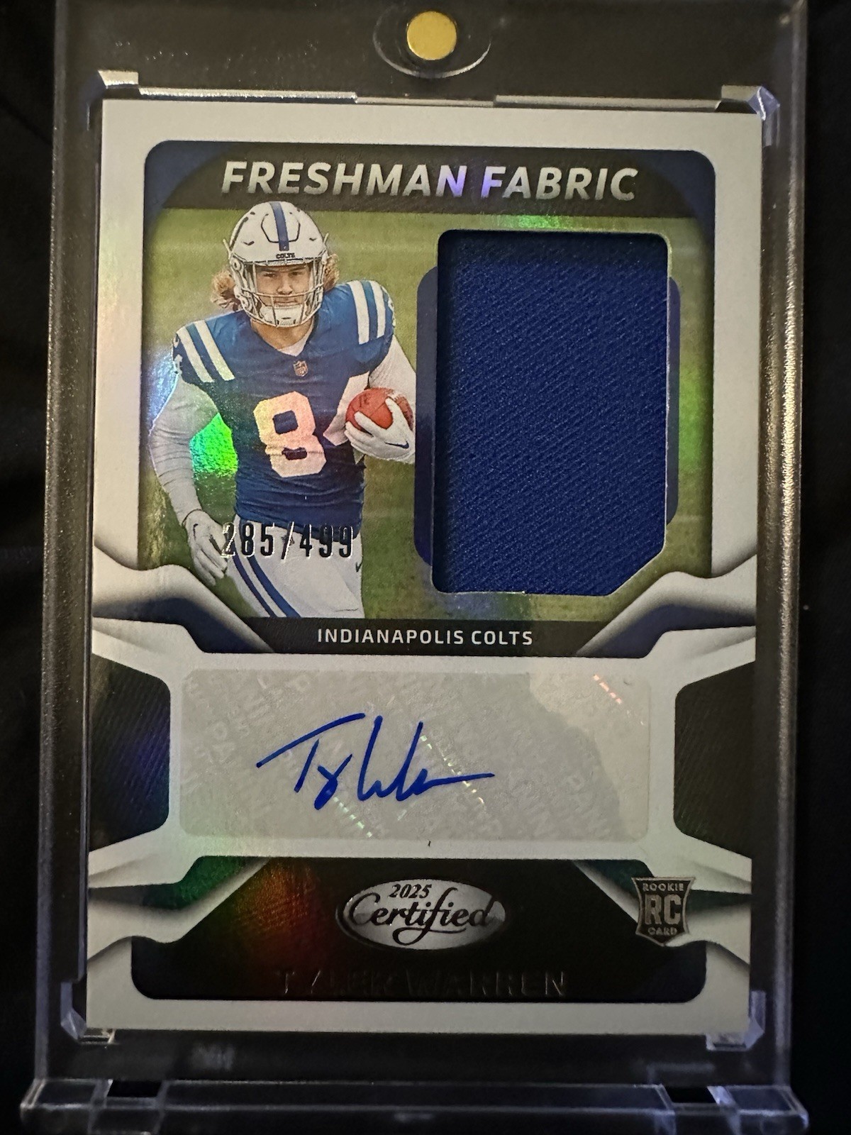 TYLER WARREN 2025 PANINI CERTIFIED FRESHMAN FABRIC MIRROR JERSEY AUTO RC /499