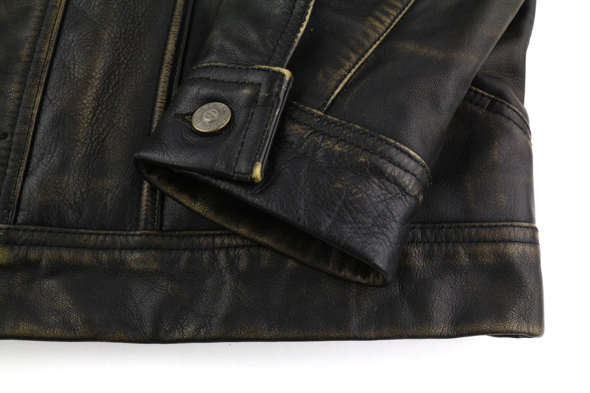 DIESEL L-Riley Mens Jacket L Black Cowhide Leather Aged Look