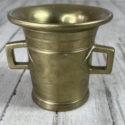 Vintage Heavy Brass Mortar Handled Container Apothecary Cup - Picture 3 of 14
