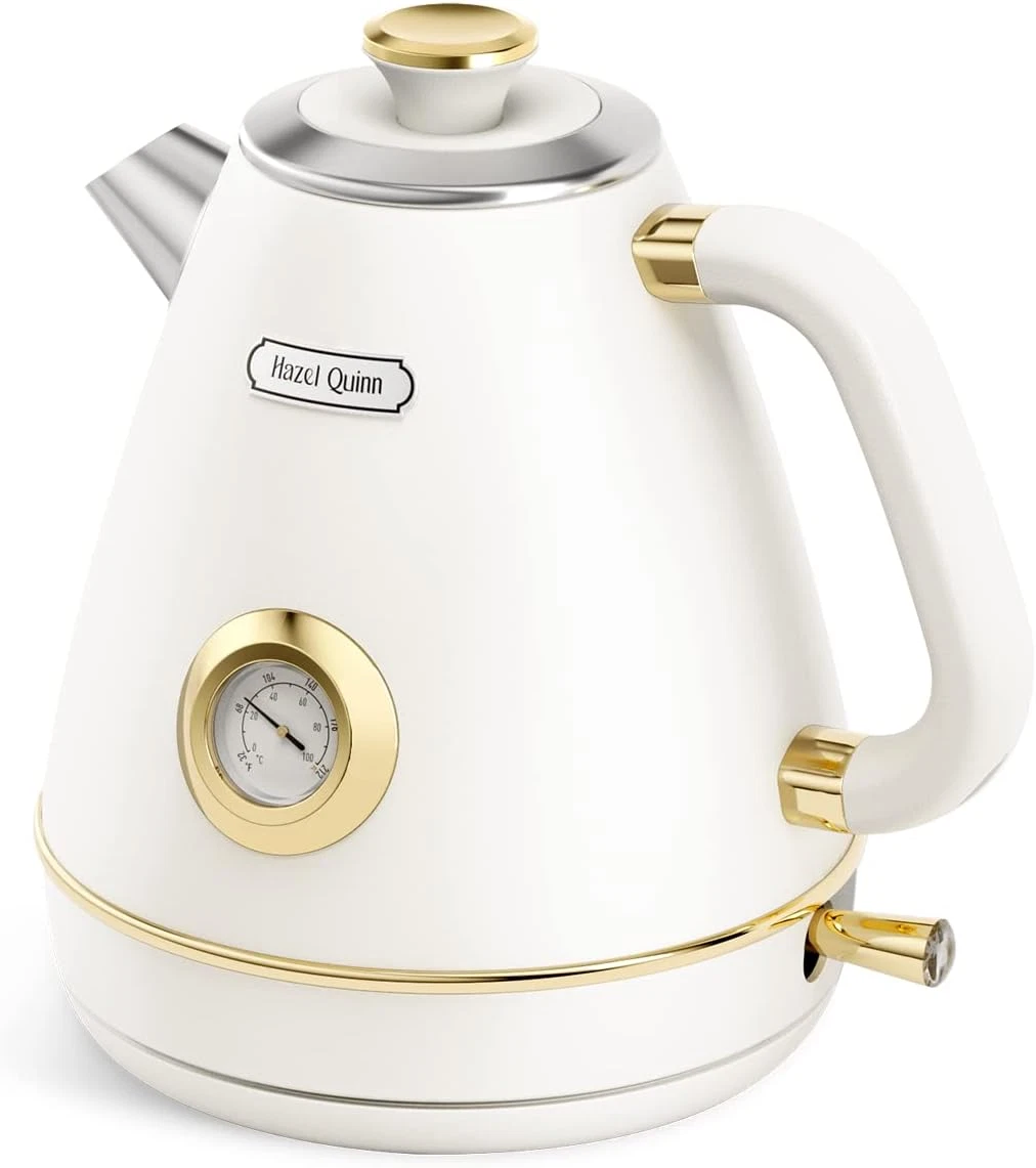 Retro Electric Kettle 1.7L 1200W Stainless Steel w/ Thermometer Pearl White