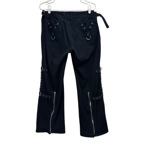 Pantalones Tripp NYC Talla 13 Negro Gótico Vintage Correas Cremallera Bondage Pierna Ancha - Imagen 2 de 7