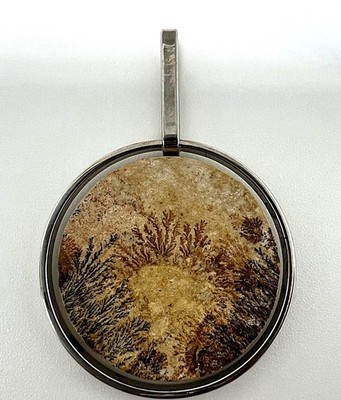 Dendriten Anhänger Altmühltal Stein Fossil Look Edelstahl Pendant Vintage Stone