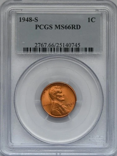 1948-S Lincoln Wheat Cent 1c PCGS MS66RD Red Gem Uncirculated Penny Coin