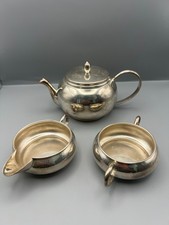 3-tlg Teeservice Versilbert Teekanne Milchk&auml;nnchen Zuckerschale Vintage Teeset