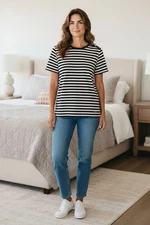 Michael Kors - Black & White Stripped Blouse, 3 Working Buttons On Left...