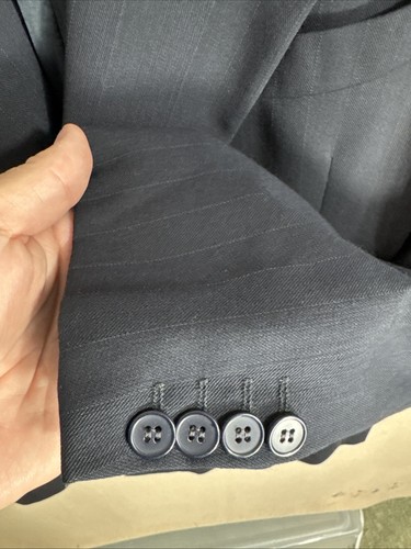 Calvin Klein Mens Navy Striped 41R 6 Button USA Wool Blazer Peak Double Breasted - Picture 6 of 16