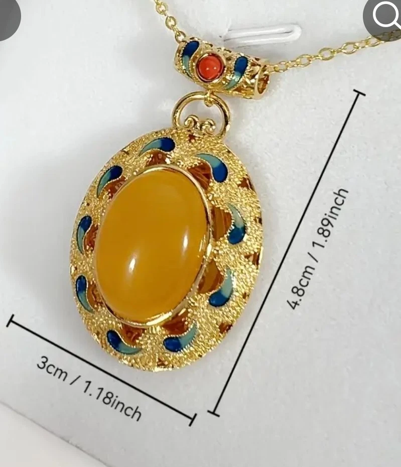 Pedra de resina de cera de abelha amarela, esmalte, colar tom dourado, linda corrente, boho - Imagem 4 de 4