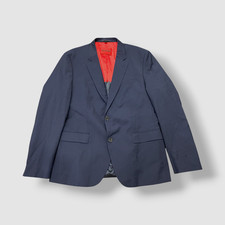 Hugo Boss Men's Blue Solid Modern-Fit Wool-Blend Suit Jacket Size 42R
