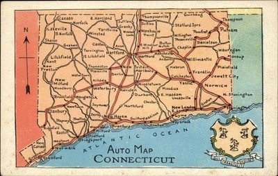 CT Connecticut Auto Map State Map c1900-20s Vintage Postcard