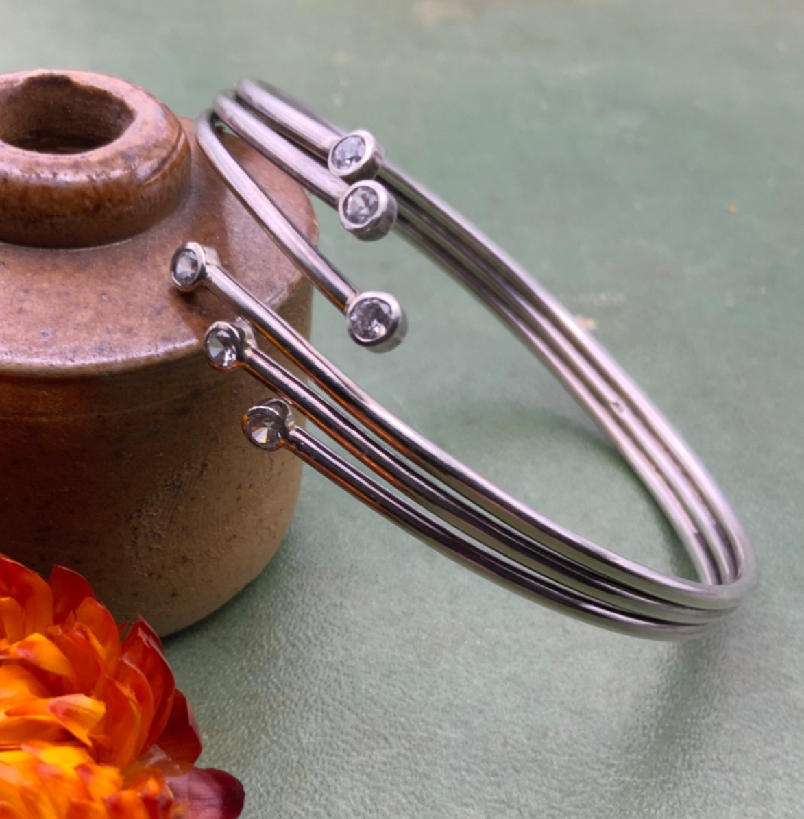 Modernist Solid Sterling Silver Bangle 925 Cubic … - image 1