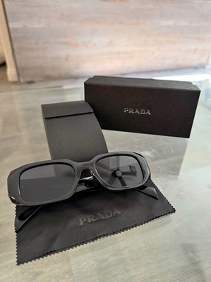 Prada PR 17WS 1ABS0 Black Plastic Geometric Sunglasses Grey Lens New