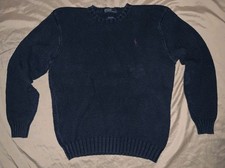 Vintage Polo Ralph Lauren Sweater Knit Sweatshirt Sz L Navy Cotton Pony Logo