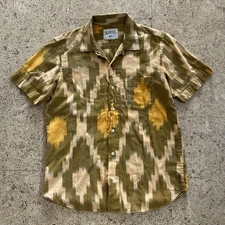 Kardo Handmade Geometric Camp Collar Short Sleeve Button Up Shirt Small