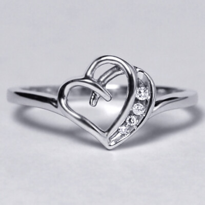 Kleiner Damenring echter Diamant offenes Herz Liebe massiv 10 Karat Weißgold