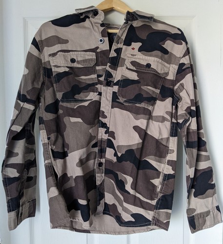 $109 Buffalo David Bitton Camo Beige Denim Button Shirt Shacket Men's Small