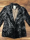 ANTHROPOLOGIE Elevenses Lumi Velvet Blazer Size 0 Black & Silver Floral Jacket