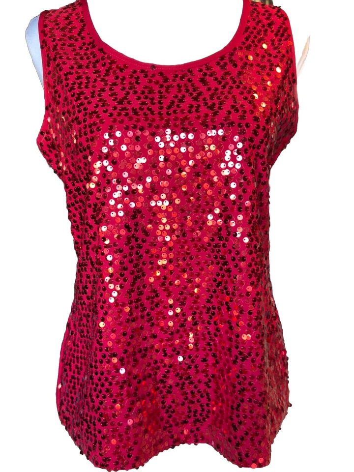 Camiseta sin mangas COVINGTON roja de lentejuelas sin mangas para mujer talla mediana pequeña Foto 2 de 4