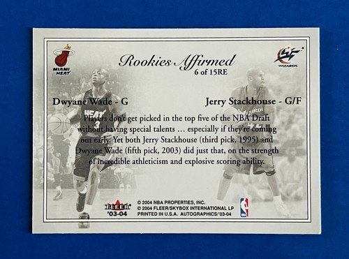 2003-04 Skybox Autographics Dwyane Wade & Stackhouse Rookies Affirmed Card #6 RE - Picture 2 of 2