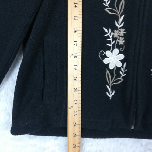 Carolyn Taylor Womens Fleece Jacket Black Floral Embroidered Full Zip M - Picture 3 of 10