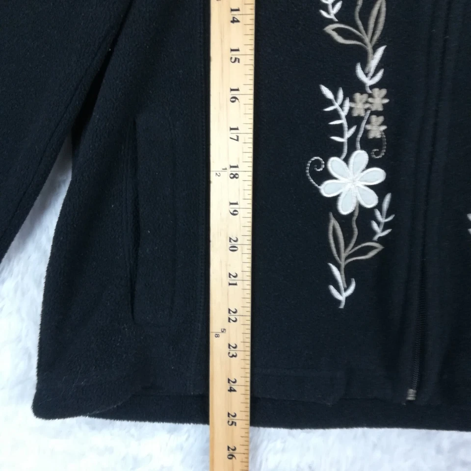 Carolyn Taylor Womens Fleece Jacket Black Floral Embroidered Full Zip M - Image 3 of 4