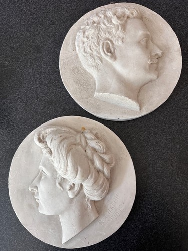Ancienne sculpture jeune femme portrait profil couple homme France Art Nouveau - Foto 6 di 8