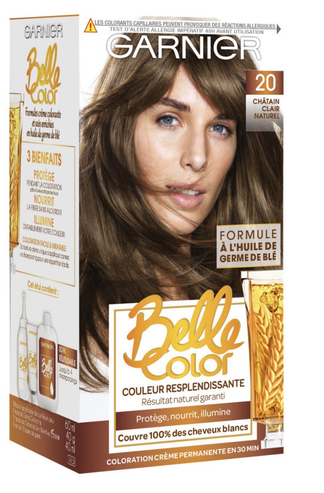 Coloration Garnier Belle Color 20 châtain clair naturel pour routine maison