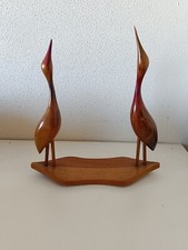 Scultura in legno coppia di cicogne soprammobile anni 70 vintage