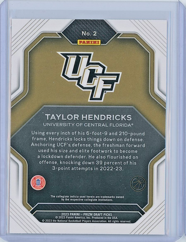 TAYLOR HENDRICKS * TARJETA DE NOVATO * (RC) 2023 Panini Prizm selecciones del draft fuegos artificiales #2 - Imagen 2 de 2