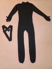 Black Suit Size M 8-10 Fully Covered Feet And Hands Zip Up With Belt Costume