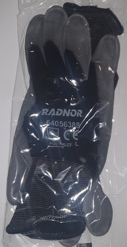 Radnor 64056388 Large 15 Gauge Polyurethane Palm & Finger Work Gloves One Dozen