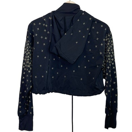 Koral Cropped Star Print Cropped Hooded Sweatshirt Size XS Black Gold Hoodie - Picture 2 of 14