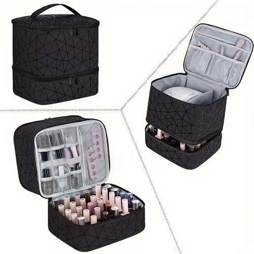 Double Layer Manicure Bag 30 Grids Cosmetic Organizer Bag Nail Polish Makeup Bag - Picture 6 of 16