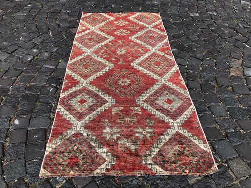 Turkish runner rug,Handmade rug,Wool rug,Vintage rug,Stair rug 6.4 x 3.1 ft - Picture 3 of 12