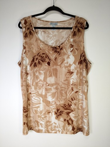 Maggie Barnes Catherines Size 2X Brown Floral Tropical Scoop Neck Tank Top - 第 1/5 張圖片