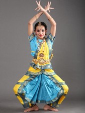 Bharatanatyam Dance Constume Dress for Girls in Yellow and Sky Blue