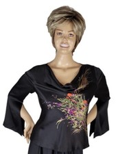 Vintage Adrianna Papell Boutique Evening 100 Silk Floral Beaded Top Blouse L
