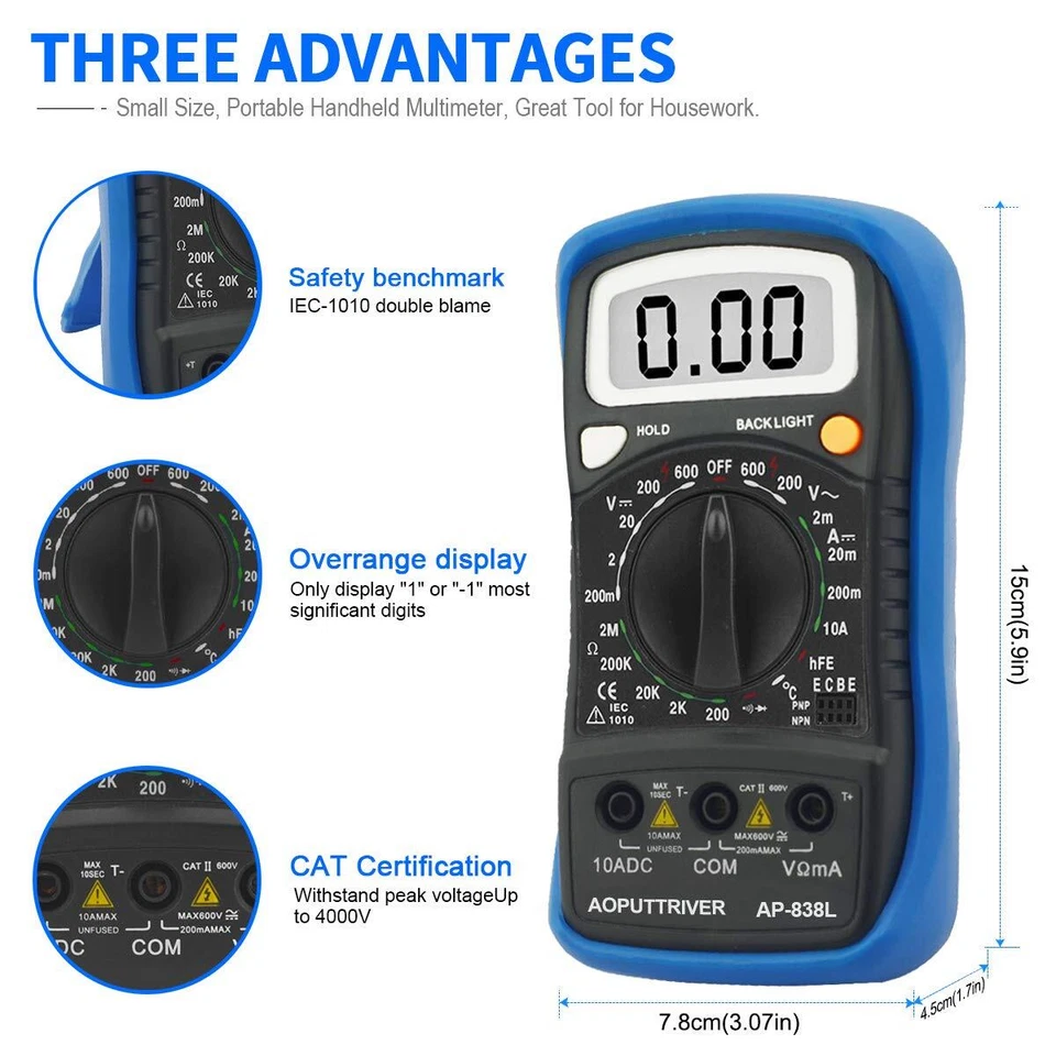 Digital LCD Multimeter Messgerät 600V 10A DC StromspannAung Voltmeter Amperemete - Bild 3 von 4