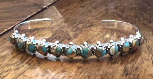 Natural Spiny Turquoise Cuff Bracelet (6.5-7.5 in) in Sterling Silver 15.1 Gr - Picture 2 of 6