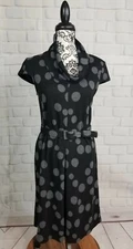 A B Studio womens short sleeve stretch knit polka dot print belted dress sz 4 b6
