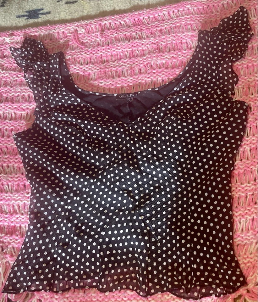 Blusa 100% SEDA Sin Mangas POLKA DOTTED de Anne Klein / Mujer’s Talla Pequeña/ 12p Foto 2 de 4