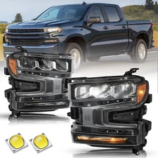 For 2019 2020 2021 Chevy Silverado 1500 Headlights Headlamps w/LED Assembly Sets