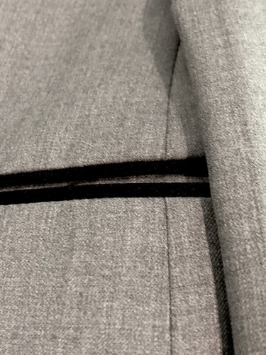 Mens Tuxedo 38/32 One Button Classic Formal Slim Satin Shawl Lapel Grey No Pleat - Picture 17 of 21