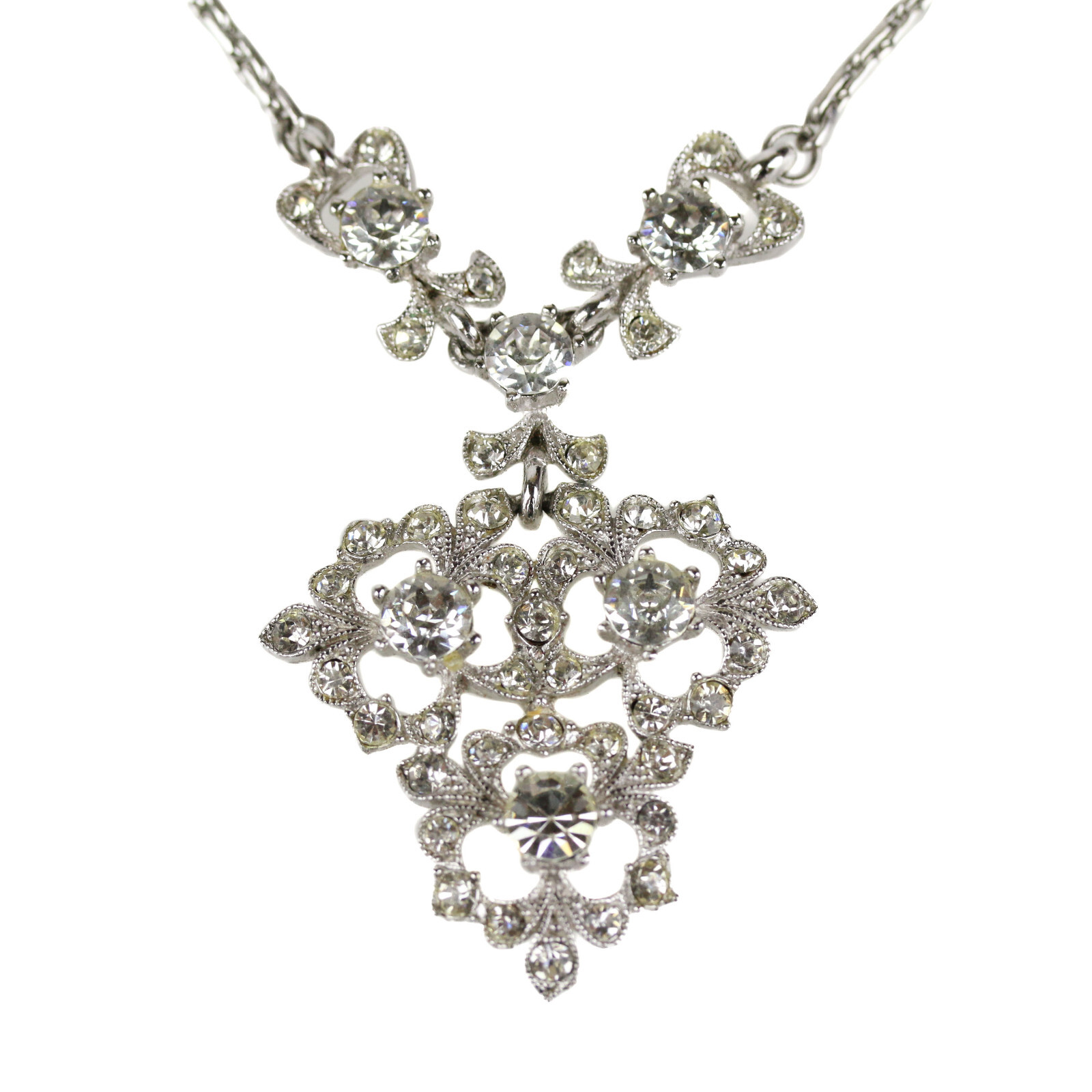 Vintage Signed Bogoff Clear Rhinestone Pendant Ne… - image 1