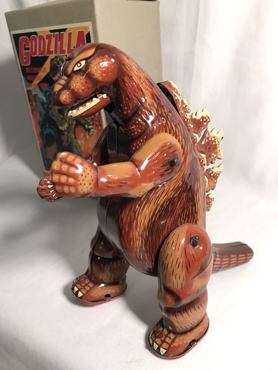 Vintage Billiken Shokai Godzilla Wind Up Toy w/Box Brown *Nice