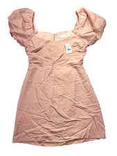 ASTR The Label Size L Linen Pleat Front Mini Dress Dusty Rose Pink Sexy Chic NWT