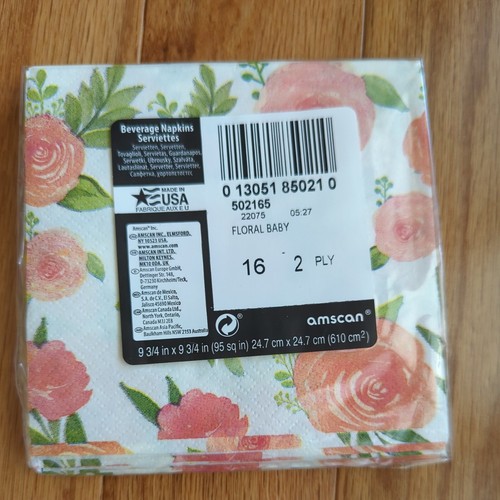 3pc Party Supplies Sweet Baby Girl Shower Floral Napkins (2 sizes) + Confetti - Picture 8 of 11