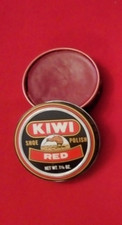 VINTAGE KIWI RED SHOE POLISH 1 1/8 OZ. NEARLY FULL TIN EUC