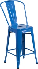 24'' Blue Metal Indoor-Outdoor Counter Height Stool - Industrial Style Stool