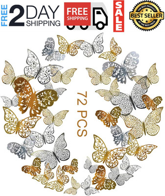 72pcs 3d Butterfly Wall Decals Sticker With Gold Silver Butterfly Decals Metalli Ebay