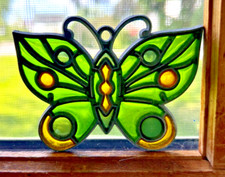 Vintage Sun Catcher-Stained Glass: Green Butterfly